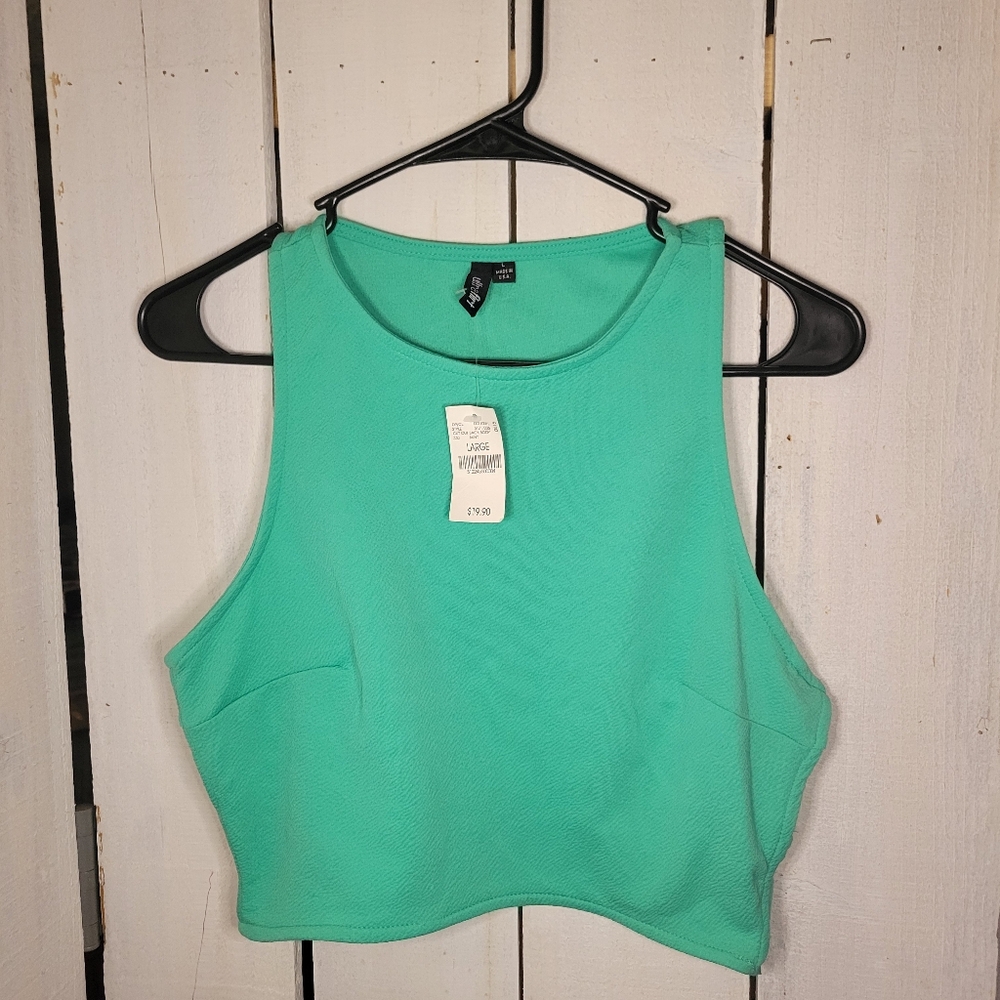 Ultra Flirt, L, Mint Green Sleeveless Crop Top with Cutout Back